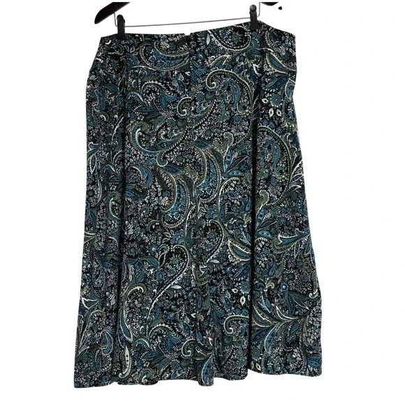 Womens 22W Paisley Midi Skirt Blue Green Black A-Line Flare Bohemian Y2K - Picture 2 of 7